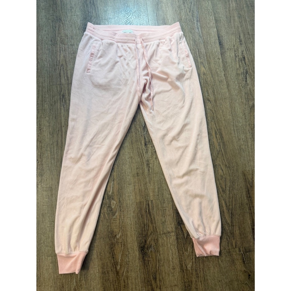 PJ Salvage Jogger Lounge Pants Pink Velour Size L Drawstring Pockets Pajamas